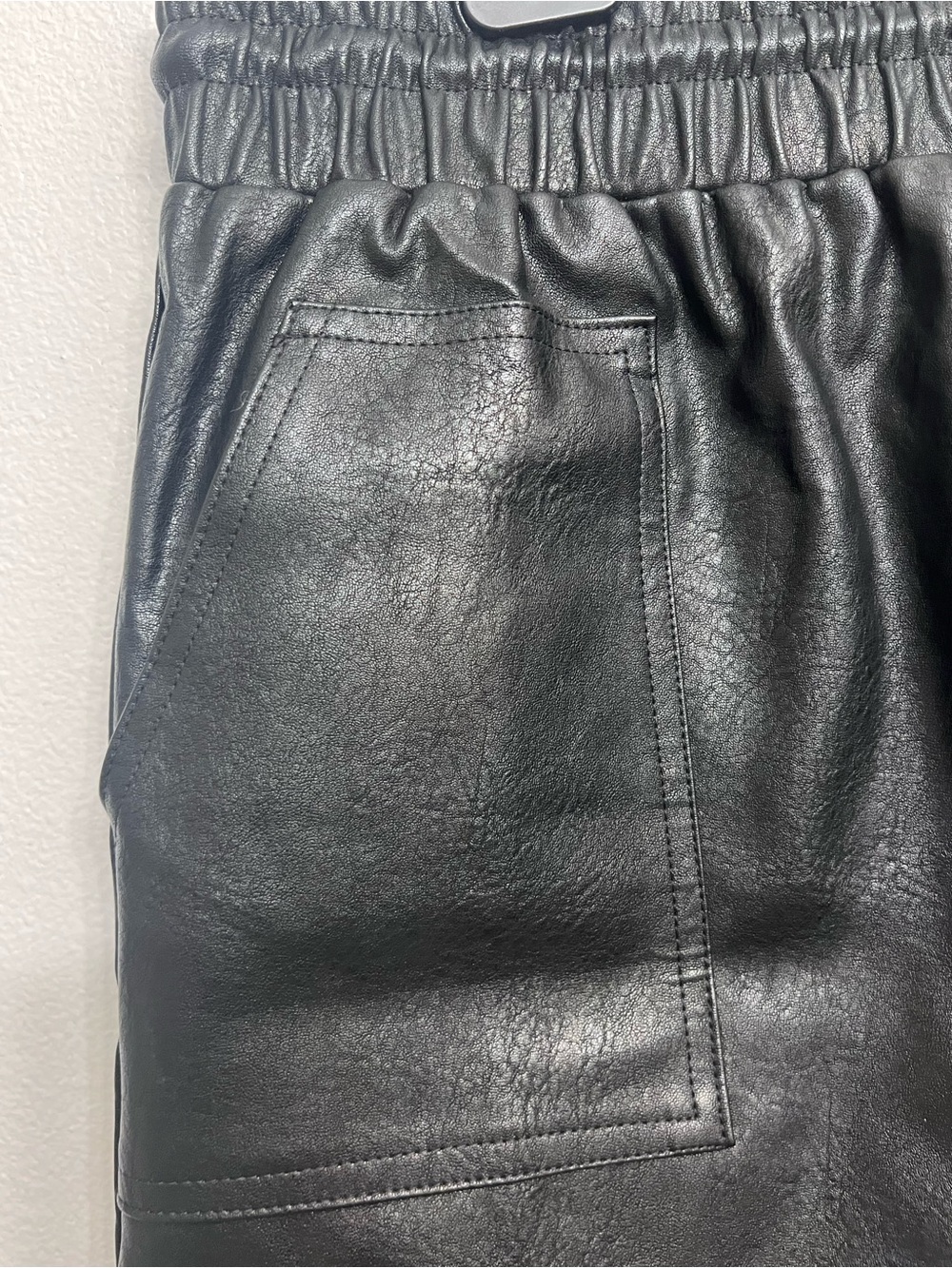 High Waist Black Faux Leather Drawstring Women’s Shorts - Picture 3 of 10
